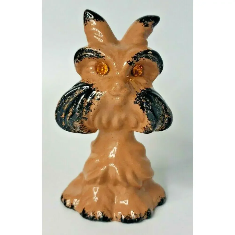 Vintage Roselane USA Dog Pottery Figurine‎ Jewel Eyes 4.5 Inches Tall U106